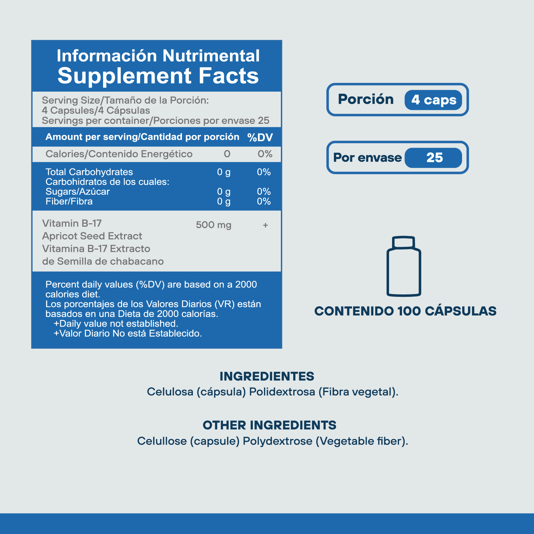 Vitamina B17 Extracto de Semilla de Chabacano, Amigdalina, Laetrile 500mg con 100 Capsulas Pack de 2 - Image 4