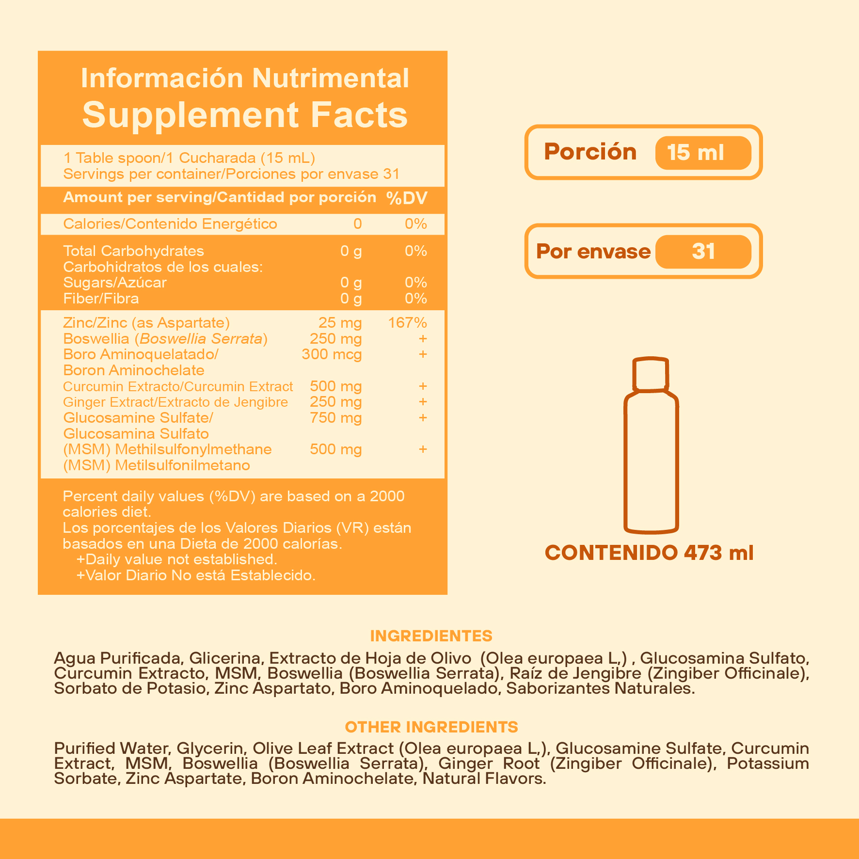 Curcumin Plus Fortalecida Con Glucosamina + Boswellia + MSM + Boro + Jengibre y Zinc 473mL - Image 4