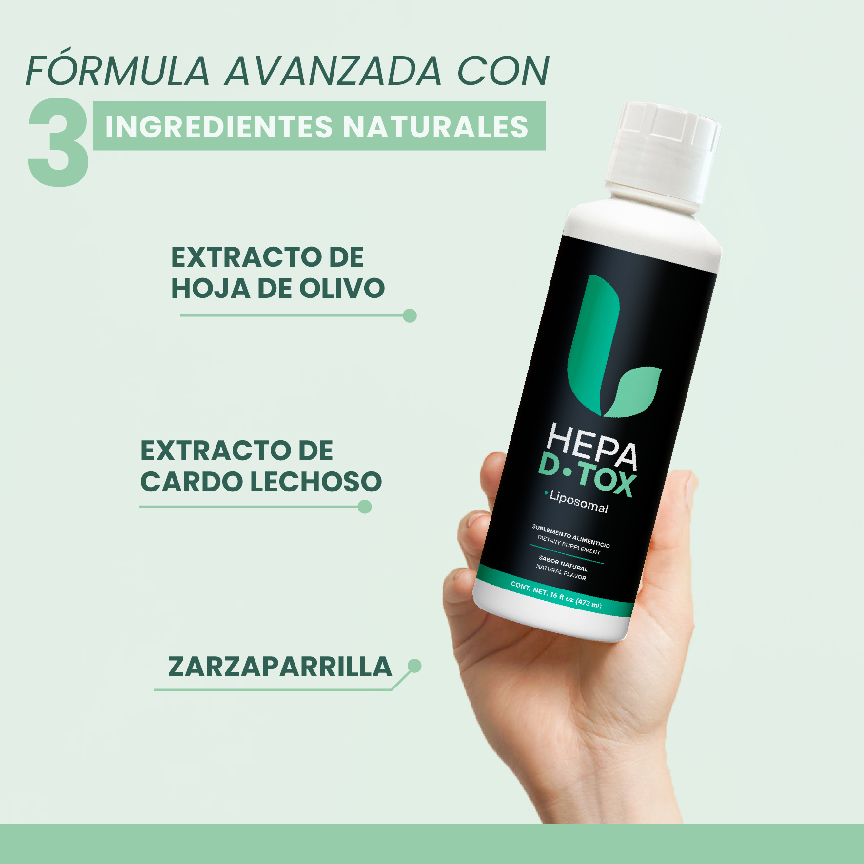 Hepa D-Tox Con Cardo Lechoso + Zarzaparrilla + Extracto de Hoja de Olivo 473mL - Image 5