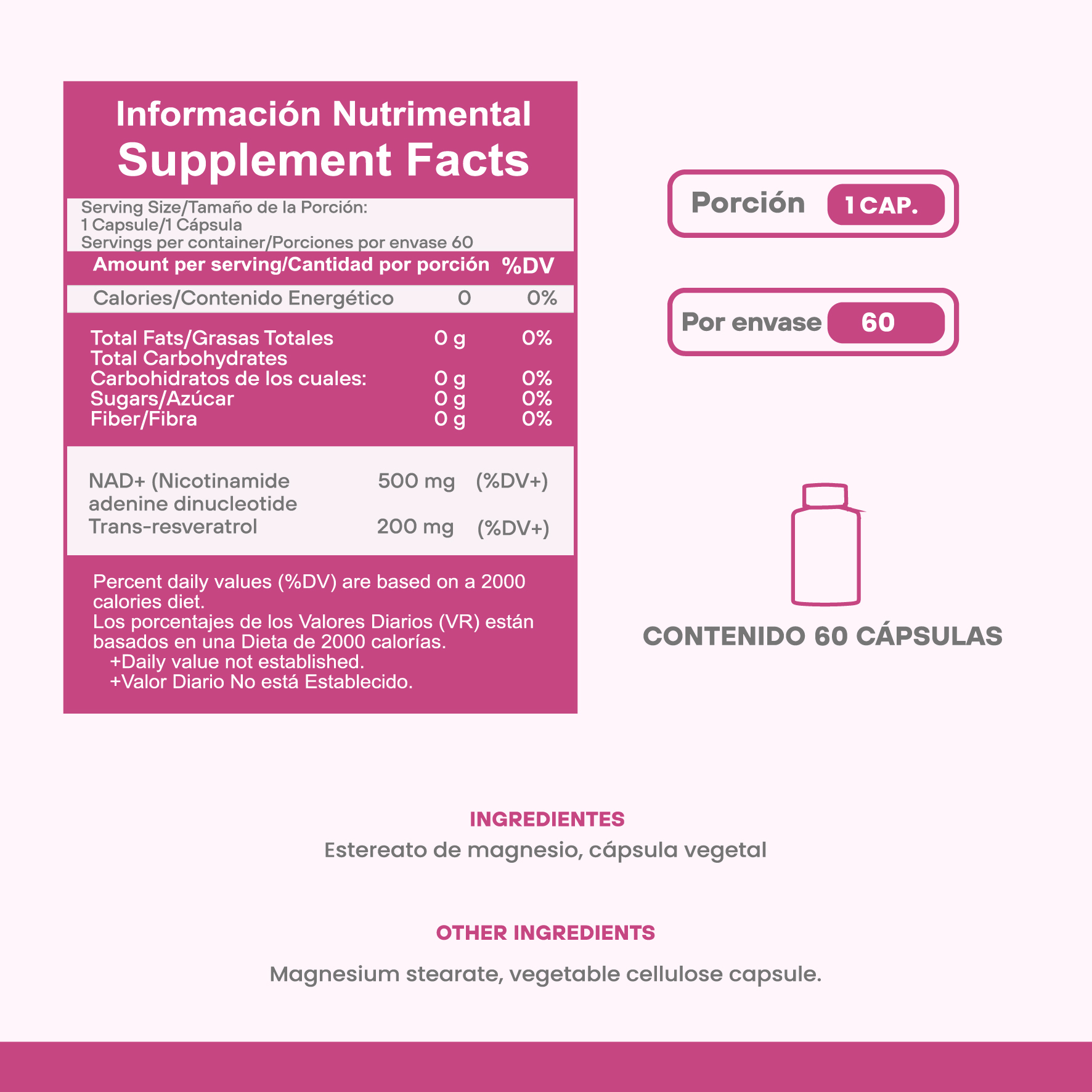 Nad+ Nicotinamida Adenina Dinucleótido + Resveratrol Capsula 500mg 60 Capsulas - Image 4