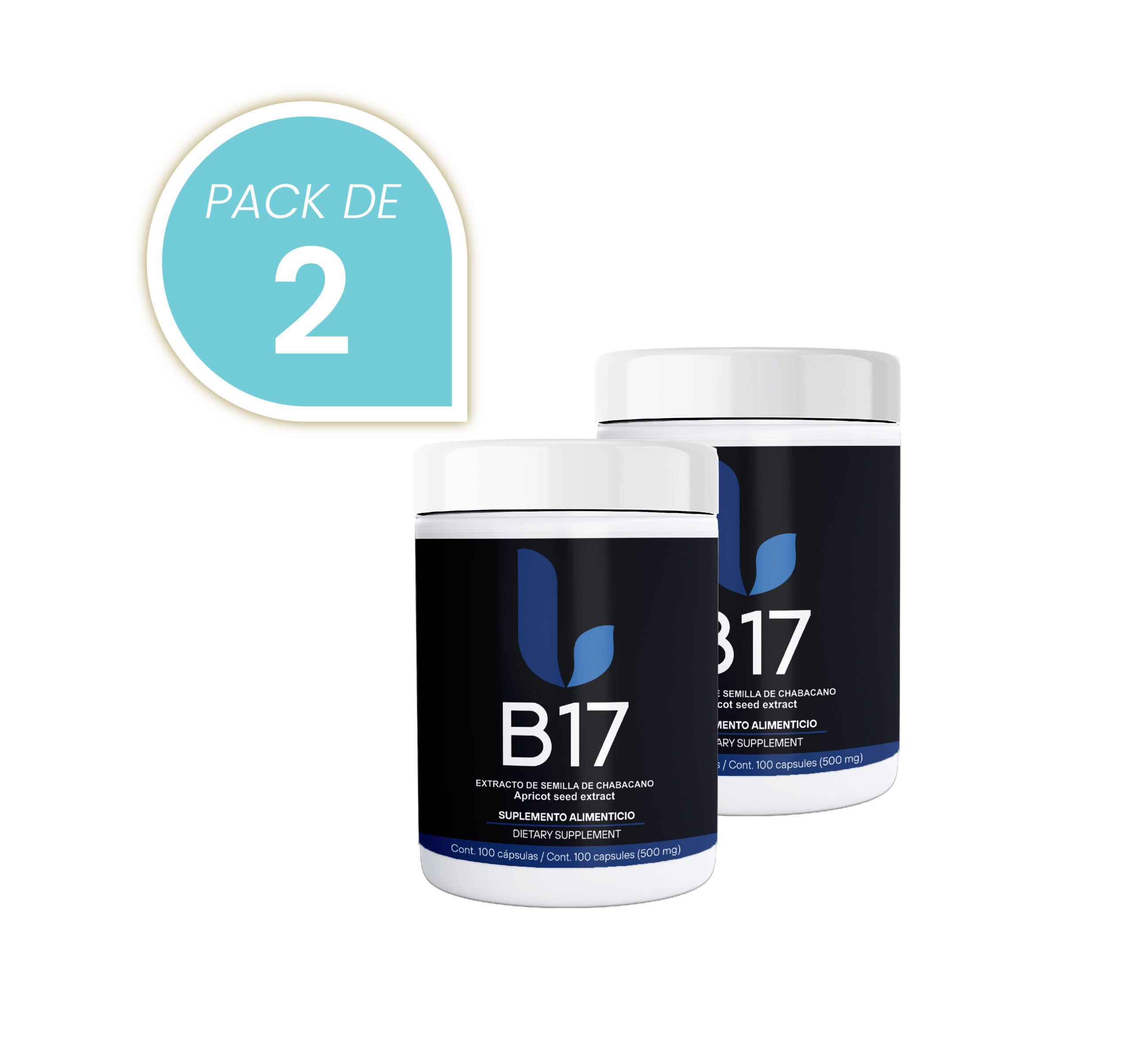 Vitamina B17 Extracto de Semilla de Chabacano, Amigdalina, Laetrile 500mg con 100 Capsulas Pack de 2