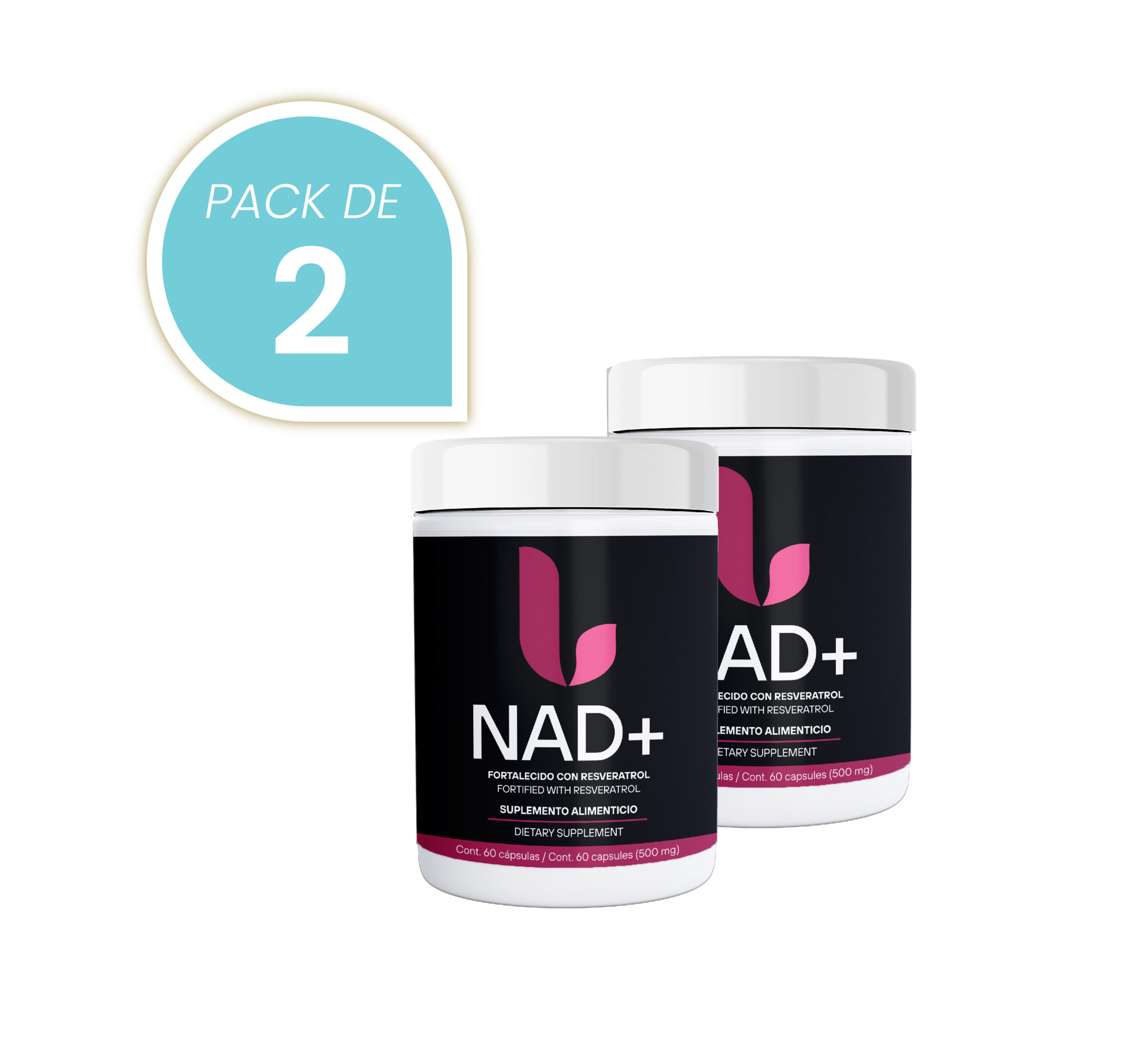 Nad+ Nicotinamida Adenina Dinucleótido + Resveratrol Capsula 500mg 60 Capsulas Pack de 2