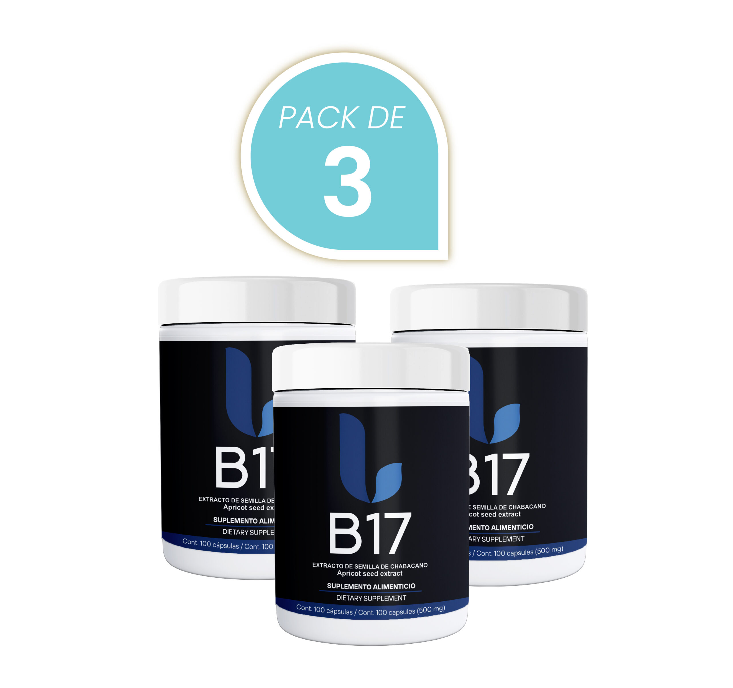 Vitamina B17 Extracto de Semilla de Chabacano, Amigdalina, Laetrile 500mg con 100 Capsulas Pack de3