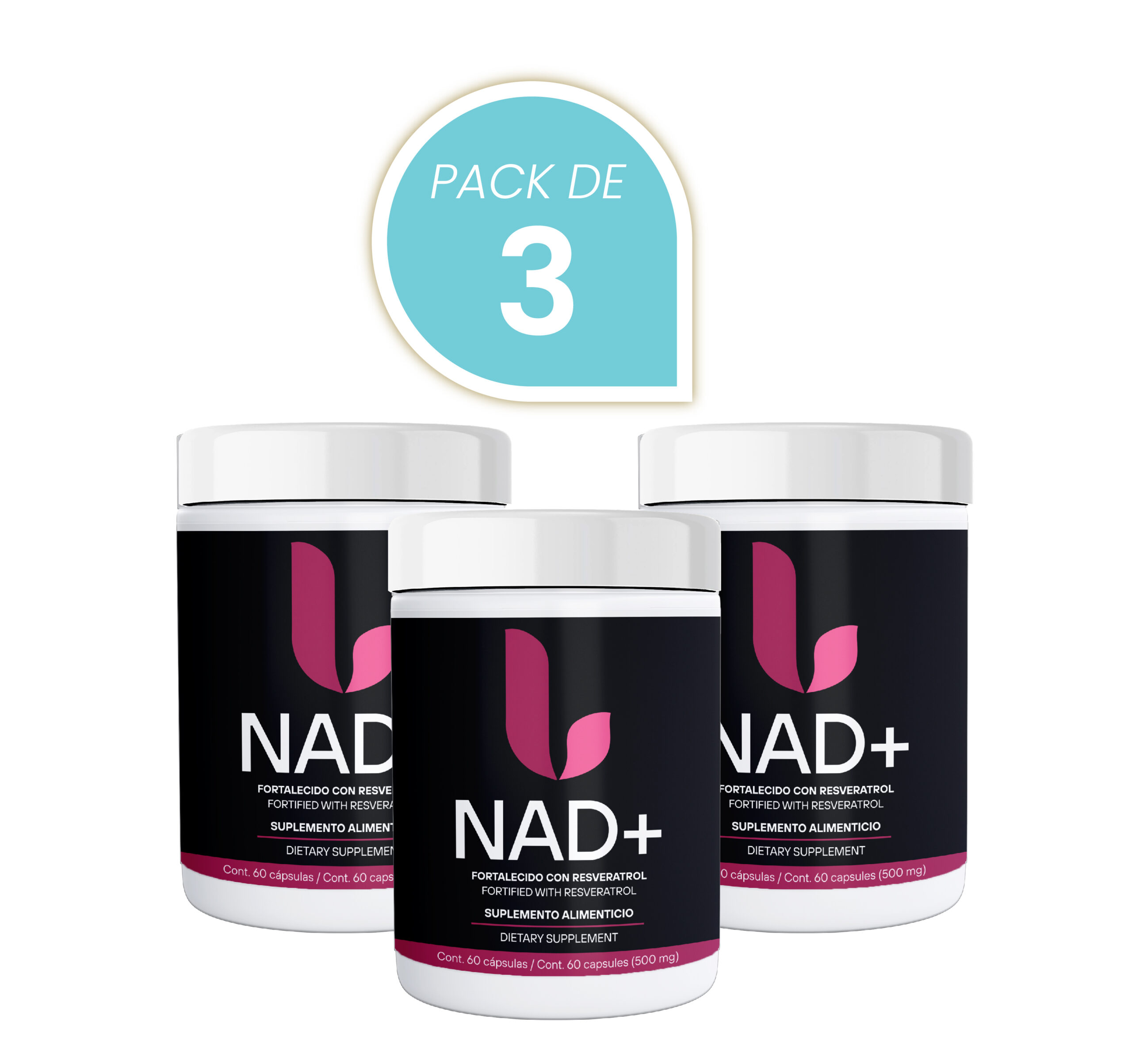 Nad+ Nicotinamida Adenina Dinucleótido + Resveratrol Capsula 500mg 60 Capsulas Pack de 3