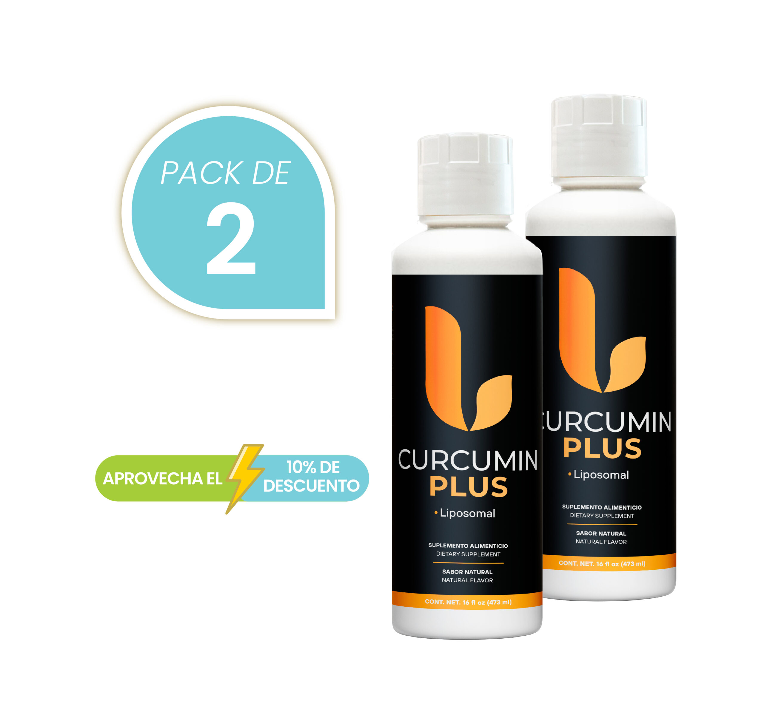 Curcumin Plus Fortalecida Con Glucosamina + Boswellia + MSM + Boro + Jengibre y Zinc 473mL Pack de 2