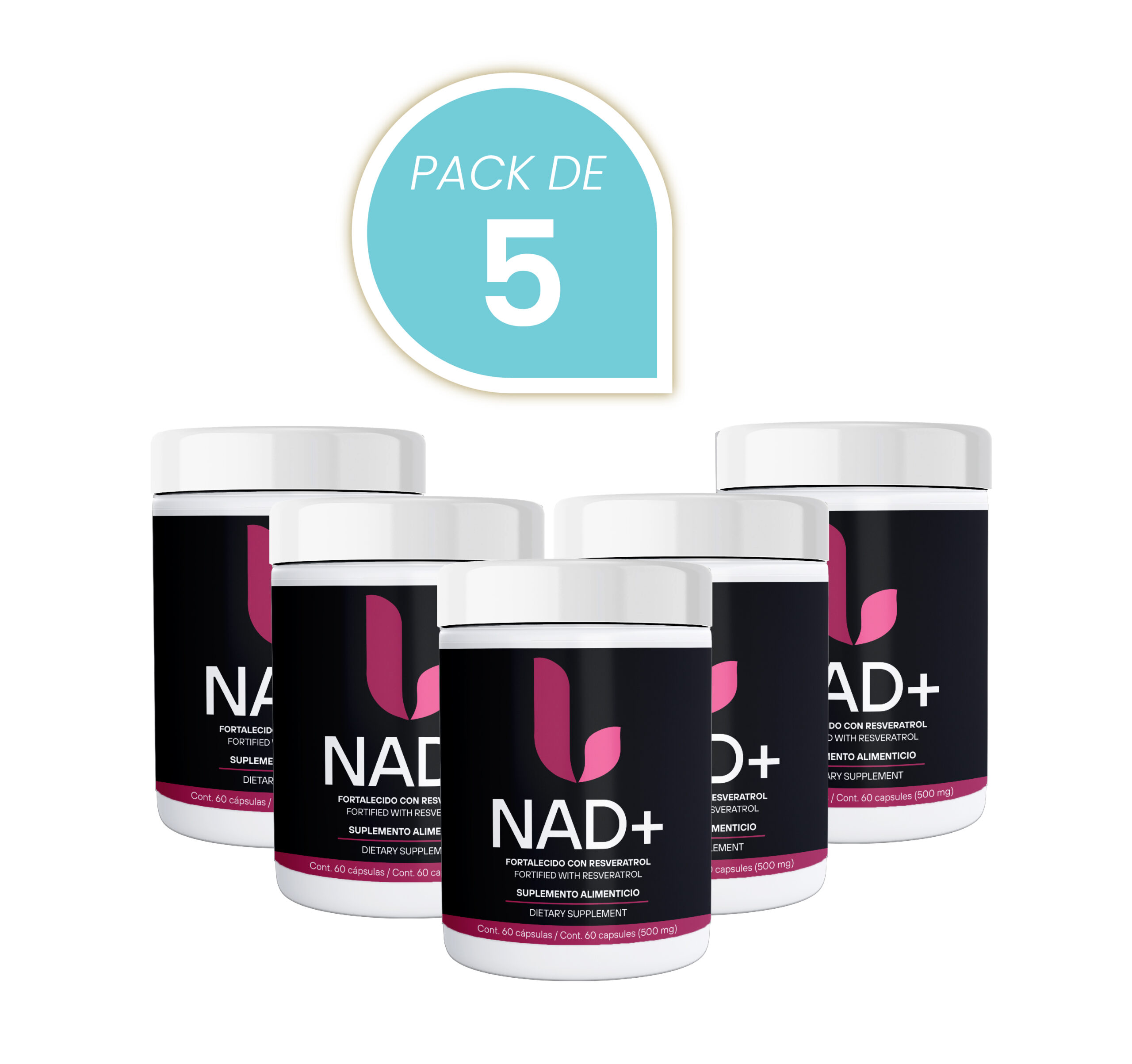 Nad+ Nicotinamida Adenina Dinucleótido + Resveratrol Capsula 500mg 60 Capsulas Pack de 5